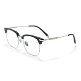 Black and silver Browline Full-Rim Pure Titanium Glasses | Verhalovision