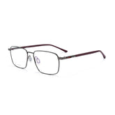 Rectangular Stylish Titanium Designer Eyewear from Verhalo Vision with a dark gray front titanium eyeglass frame and TR90 temples, shown on a clean white background.