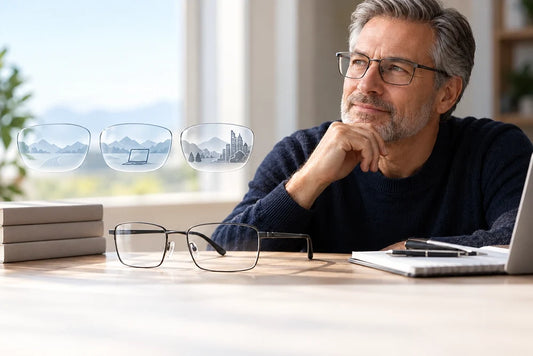 Progressive lenses cost guide featuring titanium eyeglasses