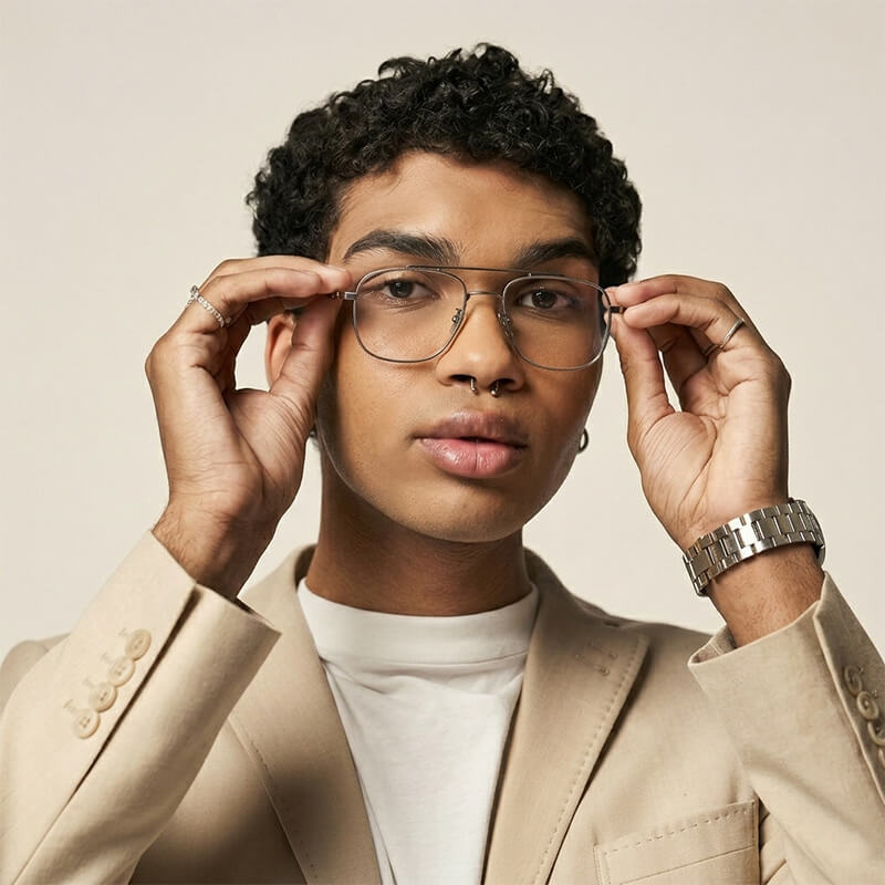 Gunmetal Aviator Stylish Full-rim Titanium Eyeglasses | Verhalovision