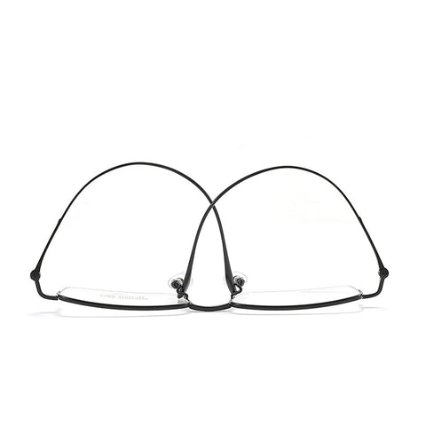 Thin black silver pure titanium half frame glasses for men from Verhalo Vision with clear lenses and adjustable temple arms, shown from the front on a white background.