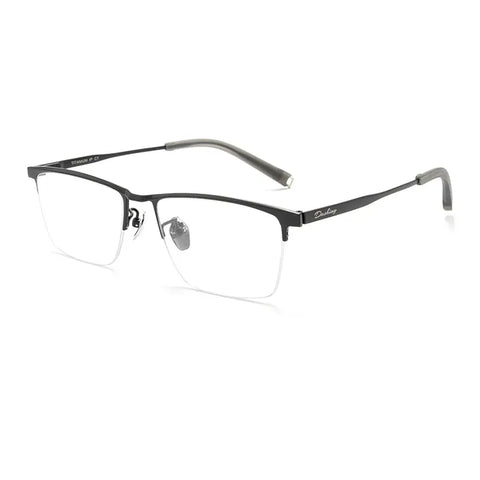 Black Pure Titanium Large Semi Rimless Spectacles for Men | Verhalo Vision