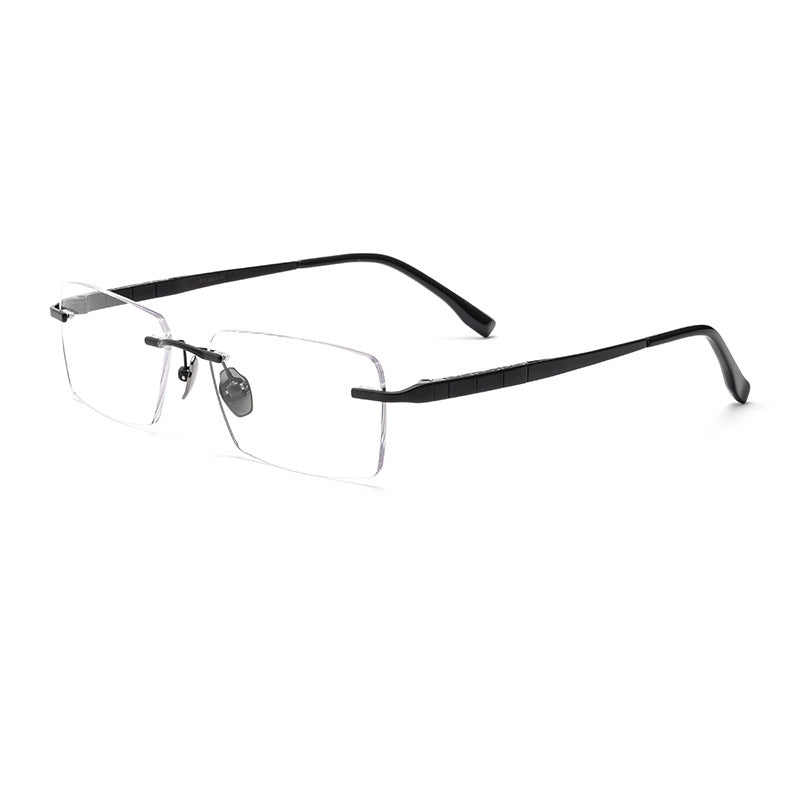 Minimalist Black Titanium Rimless Spectacles for Men