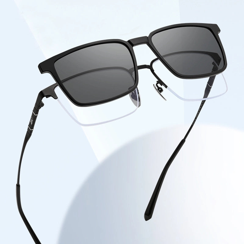 A pair of black pure titanium magnetic glasses frames