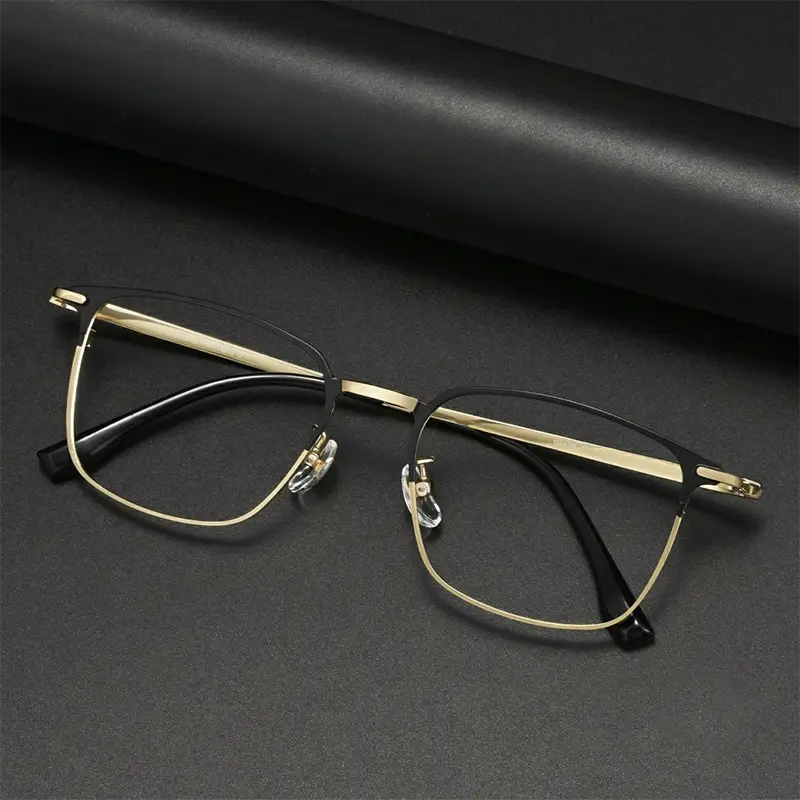  Black and gold Browline Square Full-Rim Titanium Eyeglasses | Verhalovision