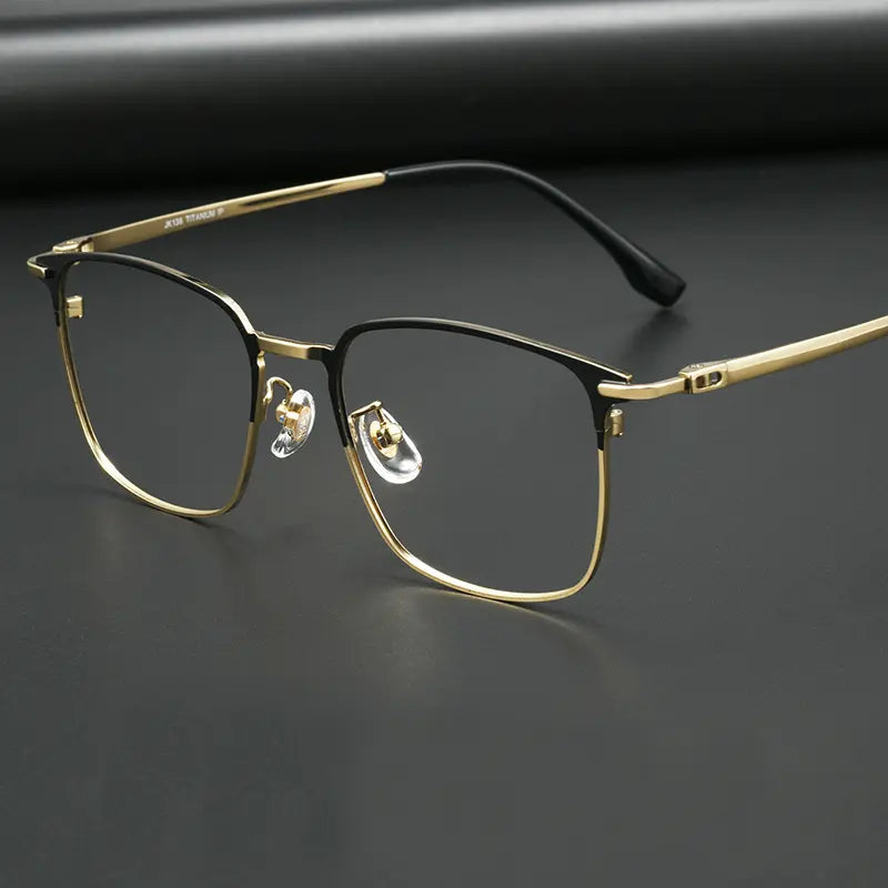  Black and gold Browline Square Full-Rim Titanium Eyeglasses | Verhalovision