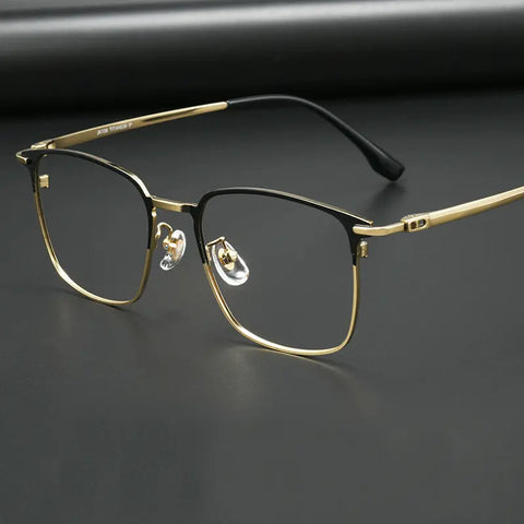  Black and gold Browline Square Full-Rim Titanium Eyeglasses | Verhalovision