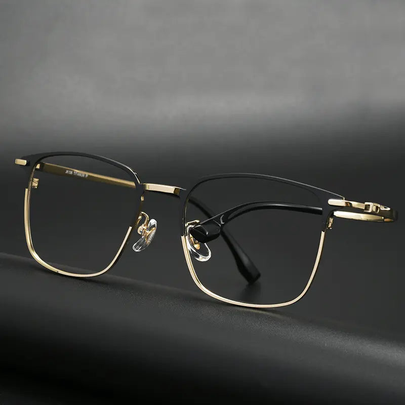 Black and gold Browline Square Full-Rim Titanium Eyeglasses | Verhalovision