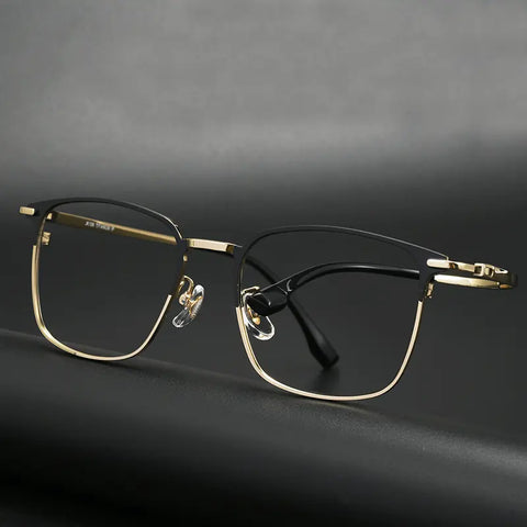  Black and gold Browline Square Full-Rim Titanium Eyeglasses | Verhalovision