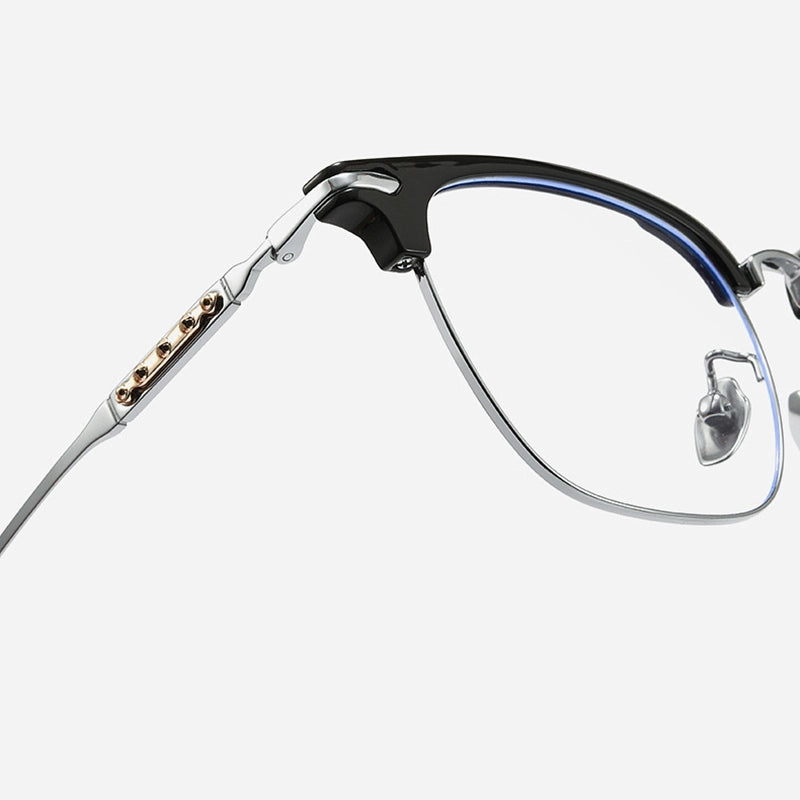 Black and silver Browline Full-Rim Pure Titanium Glasses | Verhalovision