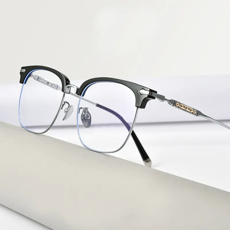 Black and silver Browline Full-Rim Pure Titanium Glasses | Verhalovision