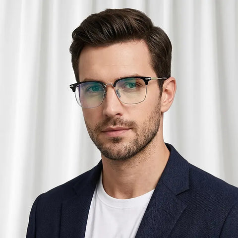 Black and silver Browline Full-Rim Pure Titanium Glasses | Verhalovision