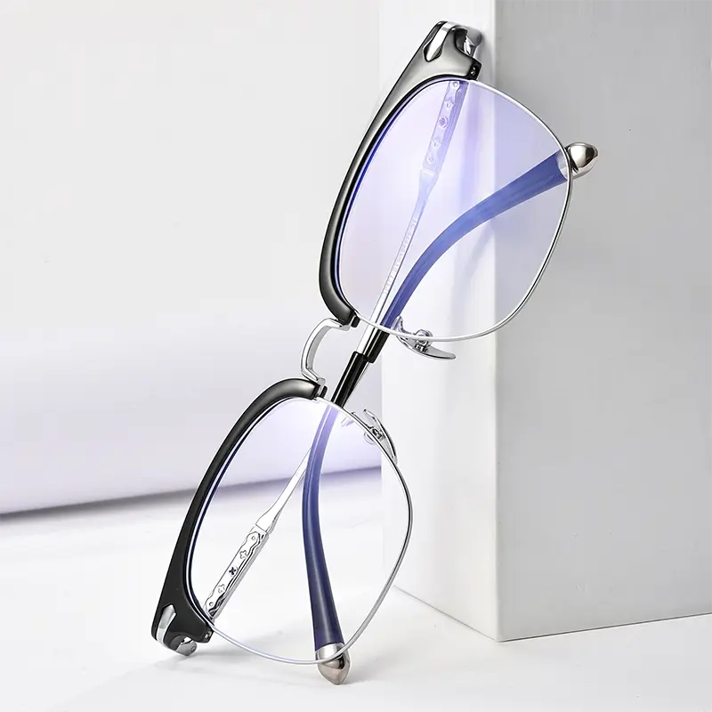 Black and silver Browline Full-Rim Pure Titanium Glasses | Verhalovision