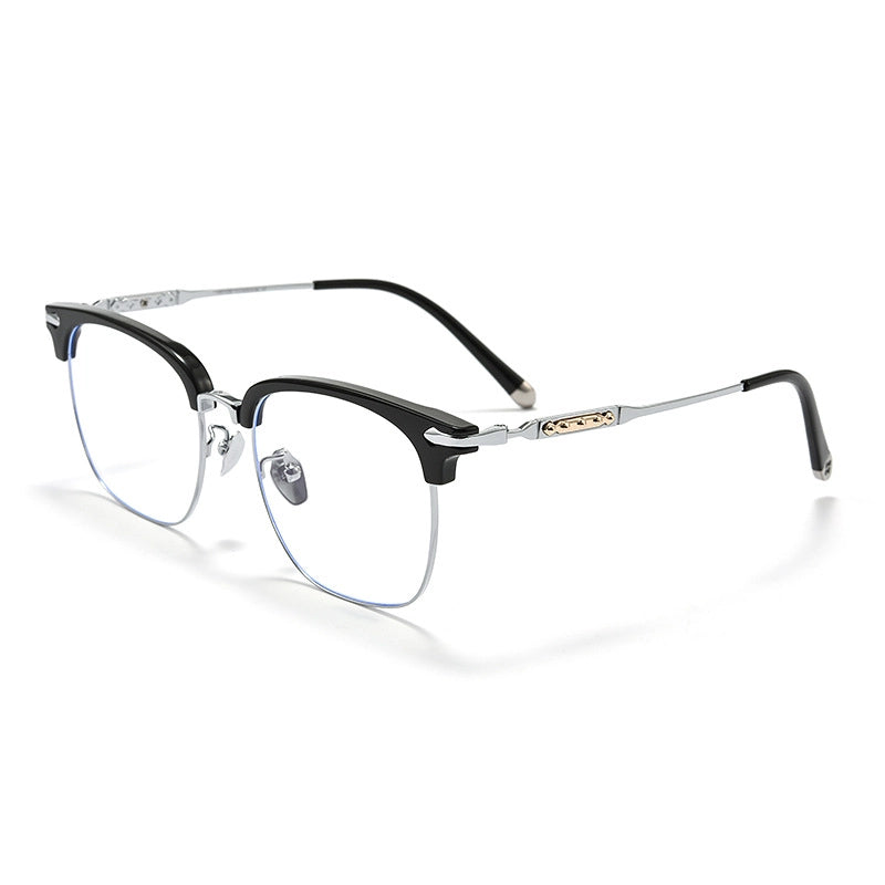 Black and silver Browline Full-Rim Pure Titanium Glasses | Verhalovision