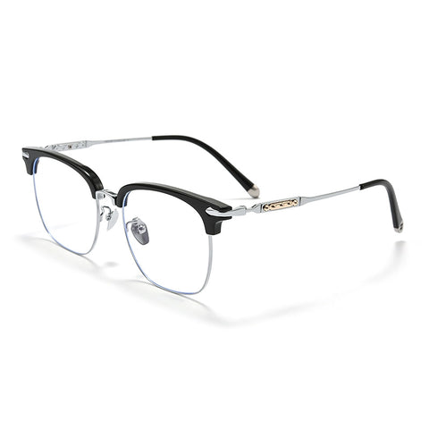 Black and silver Browline Full-Rim Pure Titanium Glasses | Verhalovision