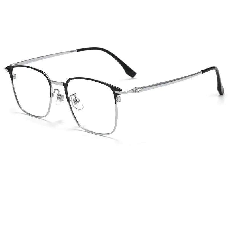  Black and silver Browline Square Full-Rim Titanium Eyeglasses | Verhalovision
