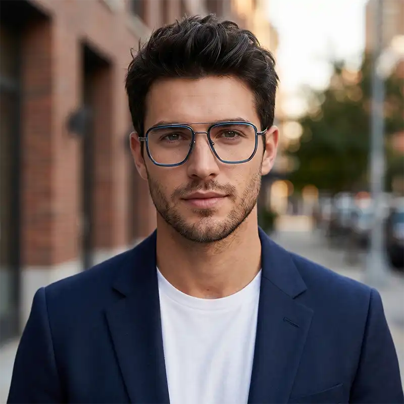 Blue Aviator Glasses | titanium frame | Verhalo Vision