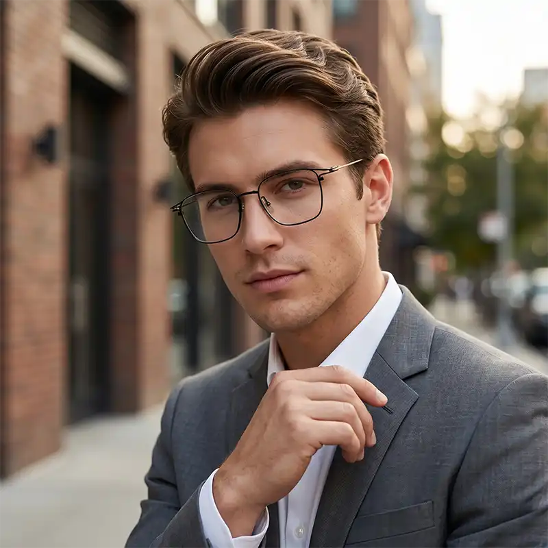 Black and Gold Square Designer Titanium Glasses | Verhalo Vision
