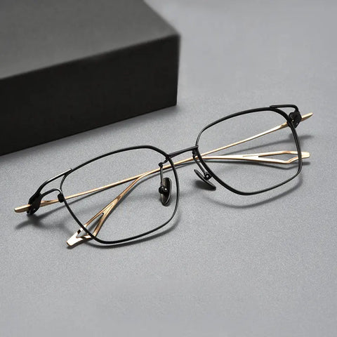 Black and Gold Square Designer Titanium Glasses | Verhalo Vision
