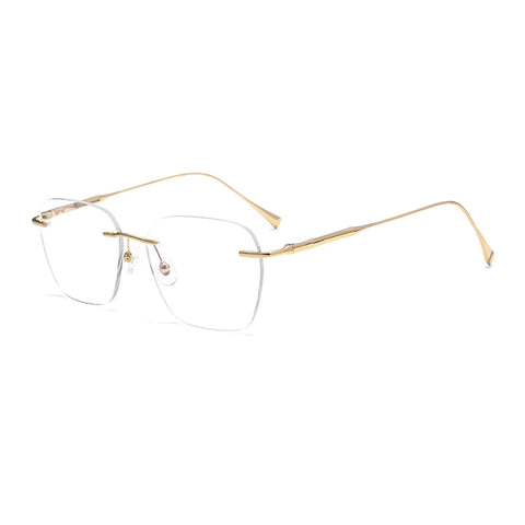 Gold Rectangle Rimless Titanium Glasses | Verhalo Vision