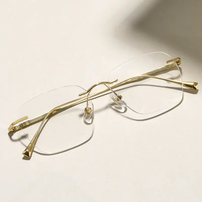 Gold Rectangle Rimless Titanium Glasses | Verhalo Vision