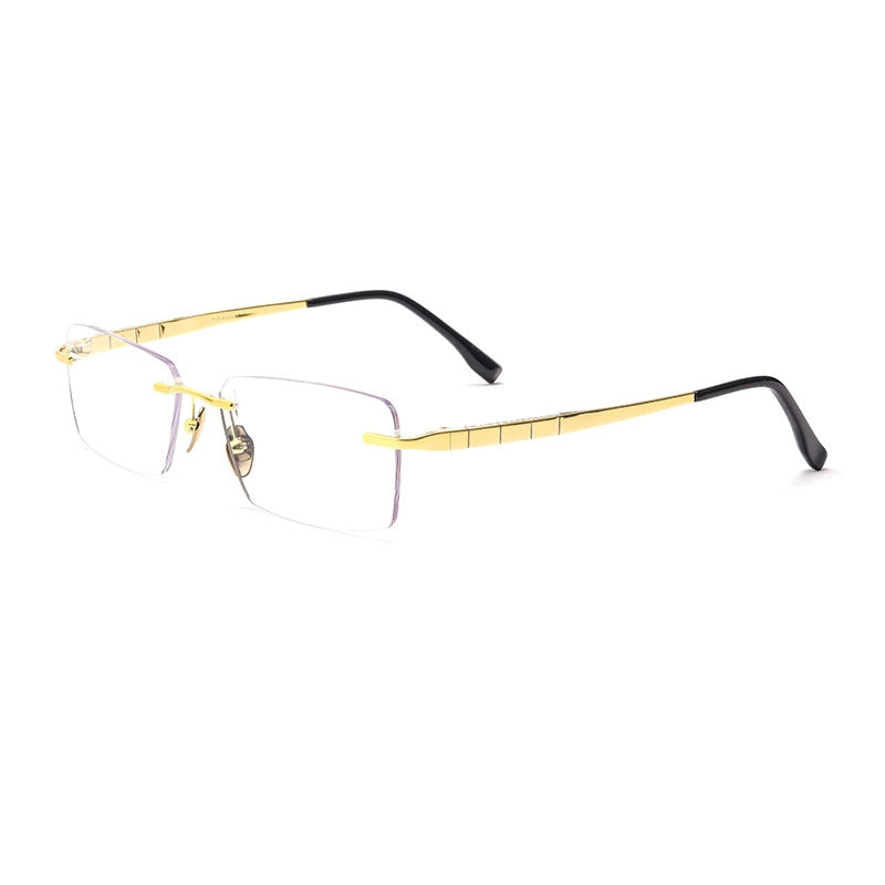 Minimalist Gold Titanium Rimless Spectacles for Men