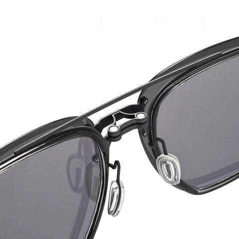 the details of black pure titanium aviator magnetic spectacle frames.