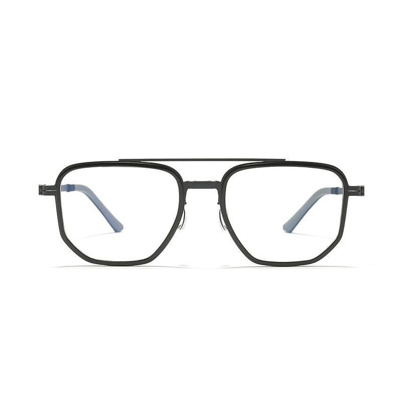 The front of black pure titanium aviator magnetic spectacle frames.