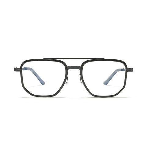 The front of black pure titanium aviator magnetic spectacle frames.