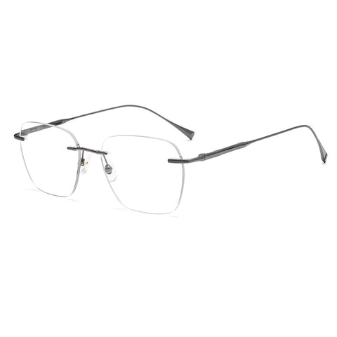 Gray Rectangle Rimless Titanium Glasses | Verhalo Vision