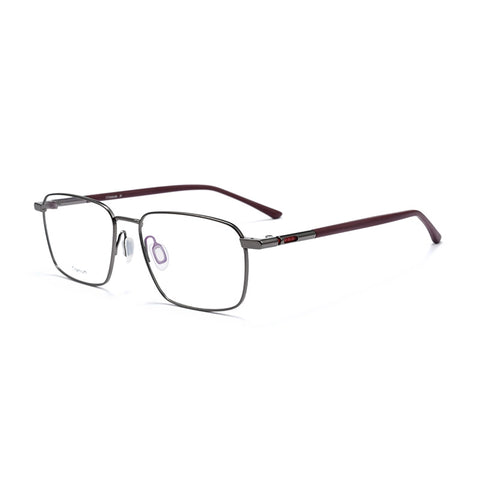 Rectangular Stylish Titanium Designer Eyewear from Verhalo Vision with a dark gray front titanium eyeglass frame and TR90 temples, shown on a clean white background.
