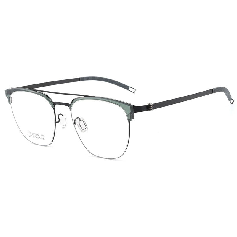 Green Pure Titanium Browline Designer Glasses Frames | Verhalo Vision