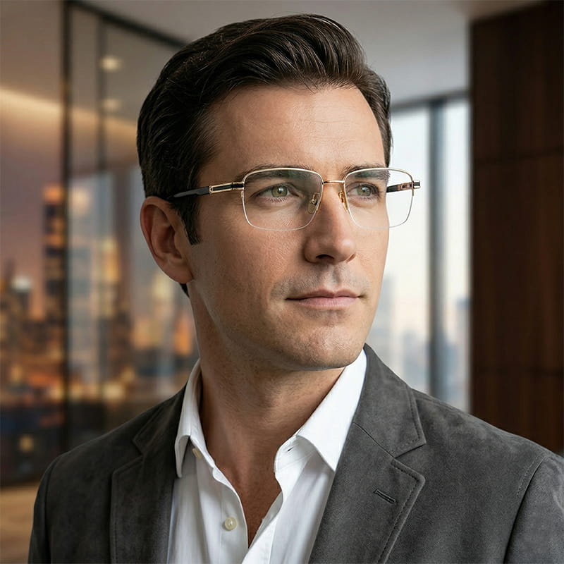 Rectangle Black-Gold Semi Rimless Titanium Optical Glasses