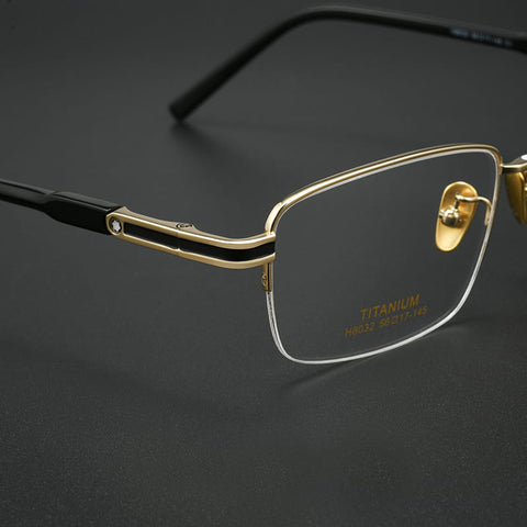 Rectangle Black-Gold Semi Rimless Titanium Optical Glasses