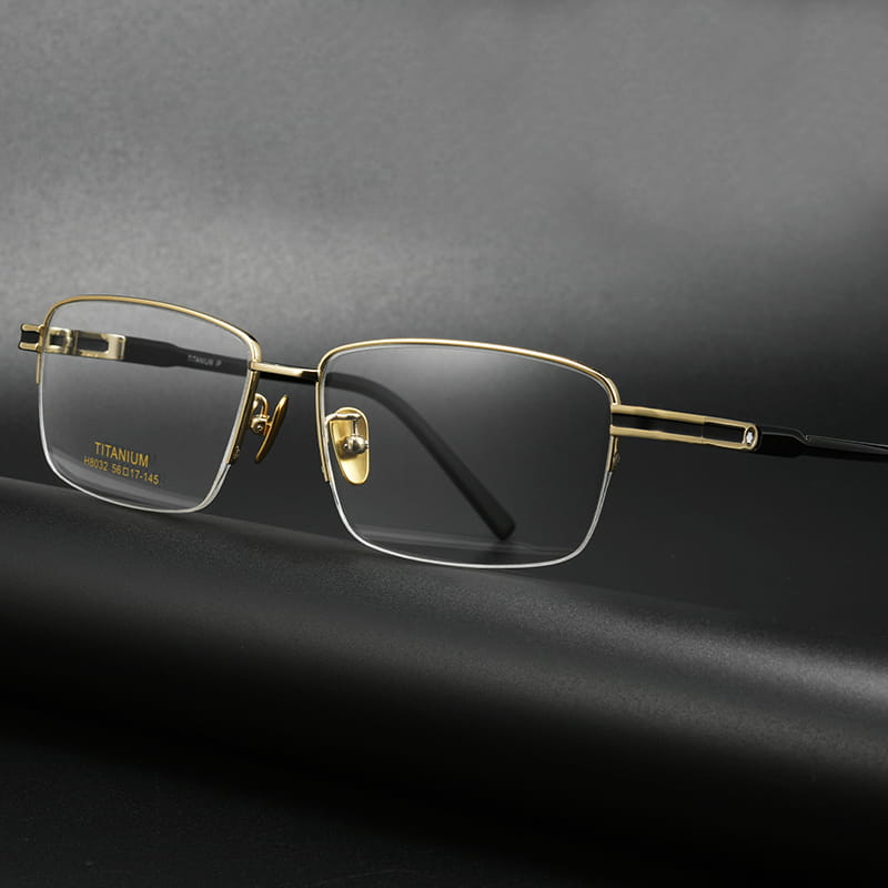 Rectangle Black-Gold Semi Rimless Titanium Optical Glasses