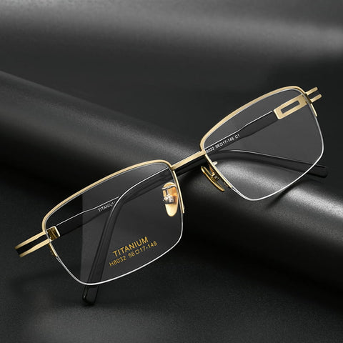 Rectangle Black-Gold Semi Rimless Titanium Optical Glasses