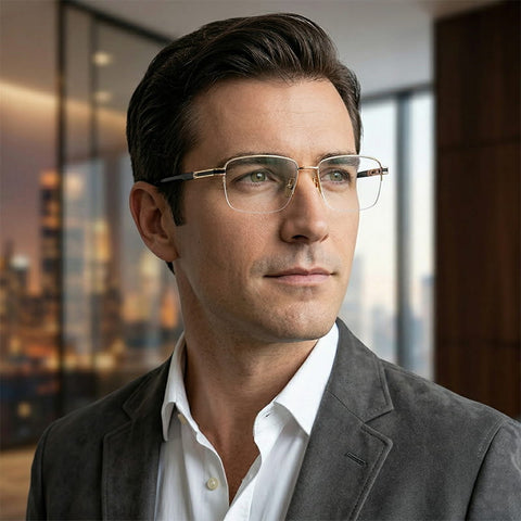 Rectangle Black-Gold Semi Rimless Titanium Optical Glasses