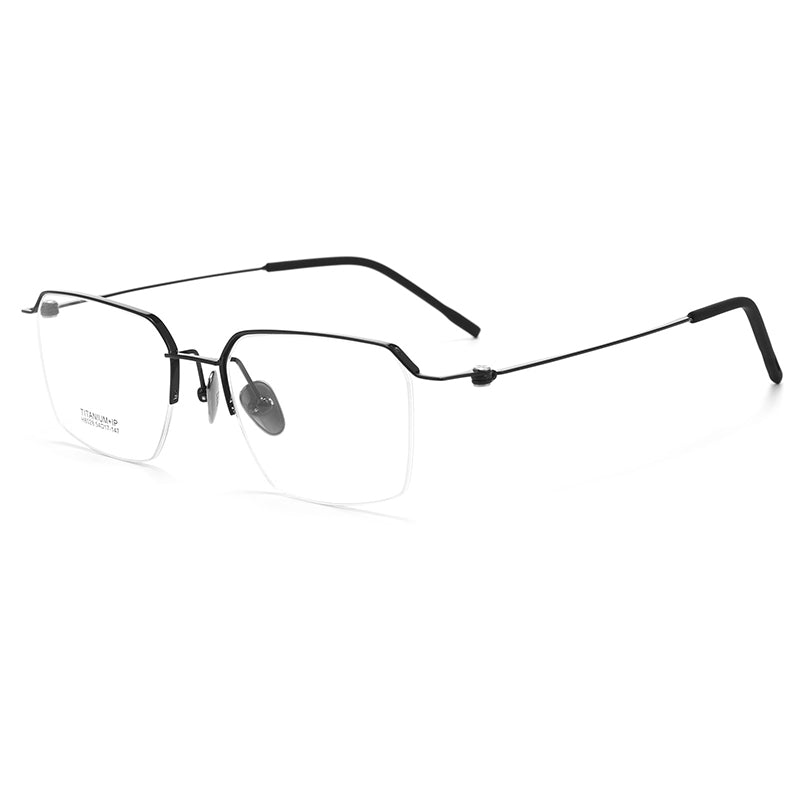 Black Designer Rectangle Semi Rimless Titanium Optical Glasses  | Verhalovision