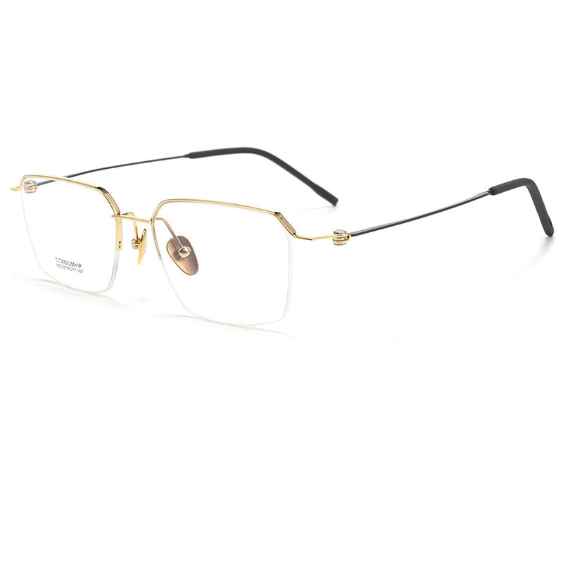 Gold Designer Rectangle Semi Rimless Titanium Optical Glasses  | Verhalovision