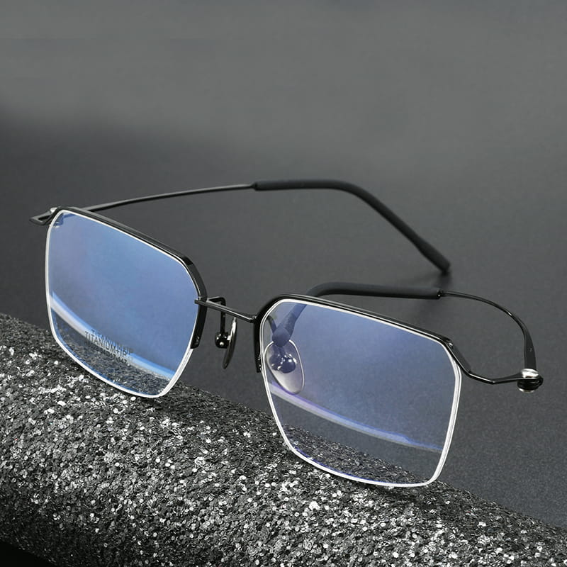 Black Designer Rectangle Semi Rimless Titanium Optical Glasses  | Verhalovision