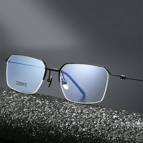 Black Designer Rectangle Semi Rimless Titanium Optical Glasses  | Verhalovision