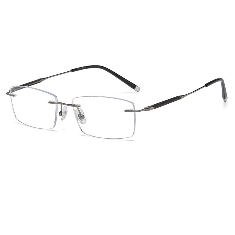 Gunmetal Rectangle Rimless Titanium Eyeglasses | Verhalovision