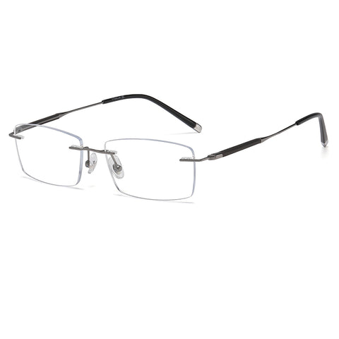 Gunmetal Rectangle Rimless Titanium Eyeglasses | Verhalovision