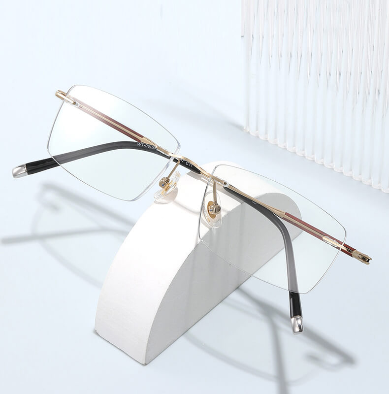 Gold Rectangle Rimless Titanium Eyeglasses | Verhalovision