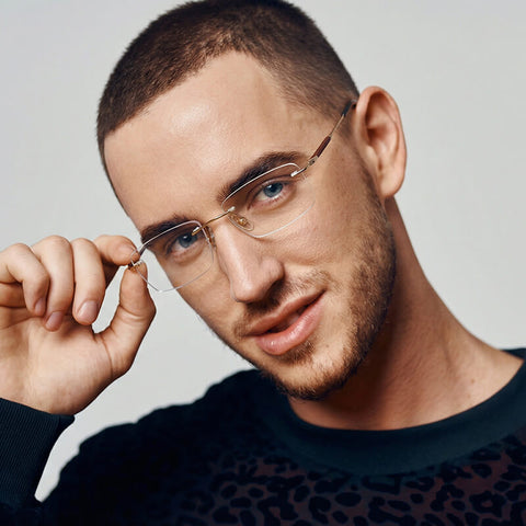 Gold Rectangle Rimless Titanium Eyeglasses | Verhalovision