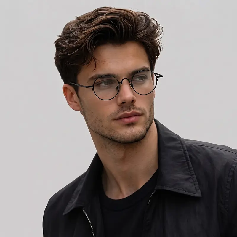 Round Black Full Rim Titanium Eyeglasses | Verhalovision