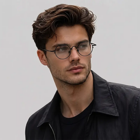 Round Black Full Rim Titanium Eyeglasses | Verhalovision