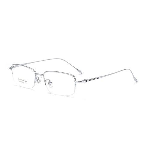 Silver thin pure titanium half frame glasses for men from Verhalo Vision