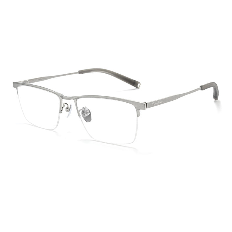 Silver Pure Titanium Large Semi Rimless Spectacles for Men | Verhalo Vision
