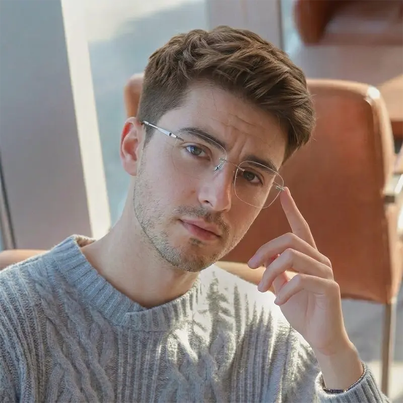 Silver Rectangle Rimless Titanium Glasses | Verhalo Vision